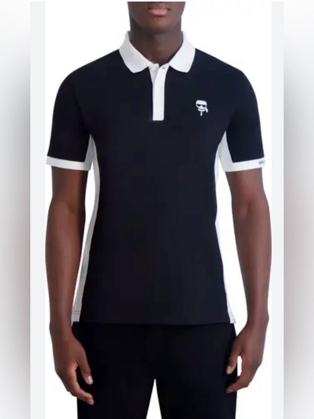 Karl Lagerfeld Men's Black & White Contrast Polo Shirt